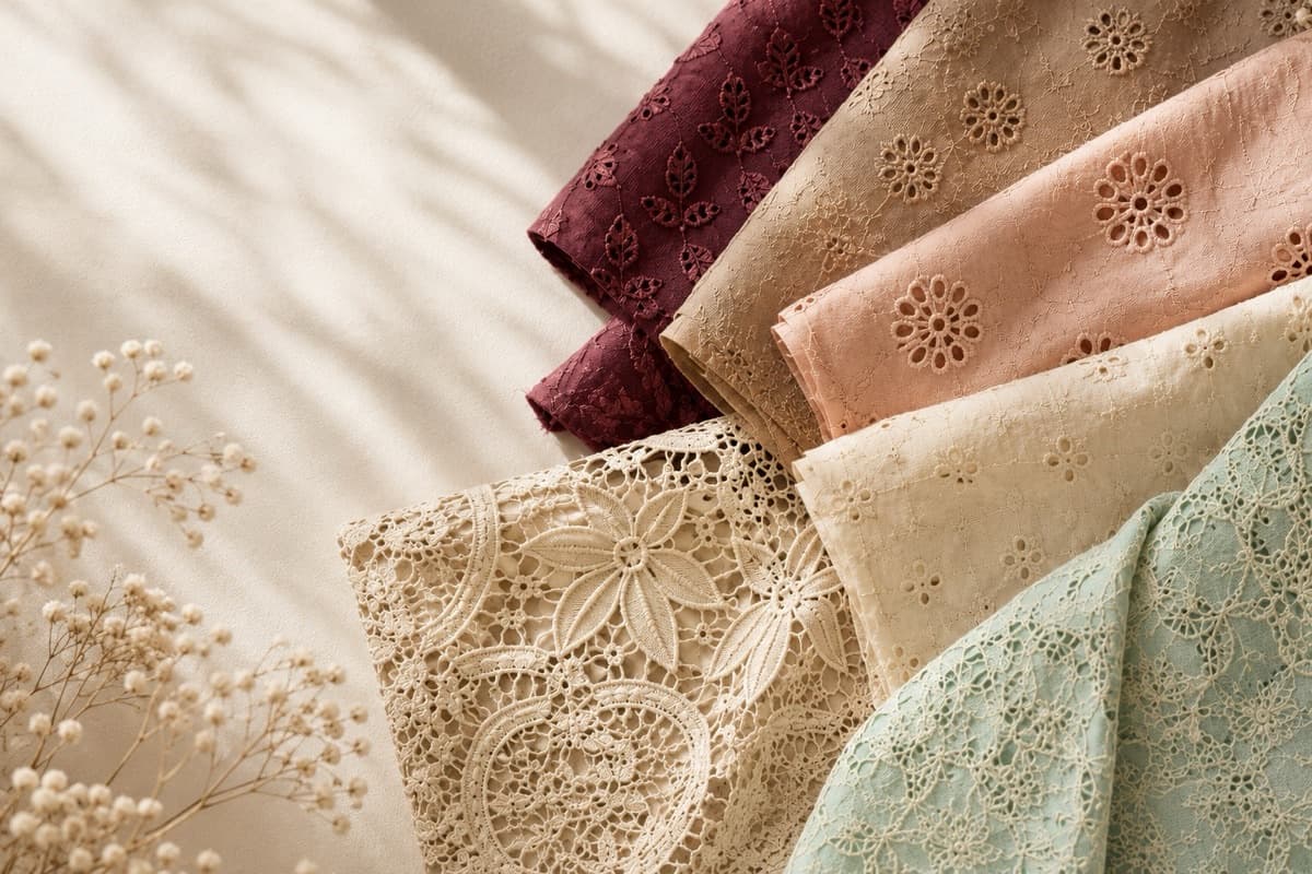 Pure cotton schiffli eyelet fabrics by Schiffliz in multiple colours