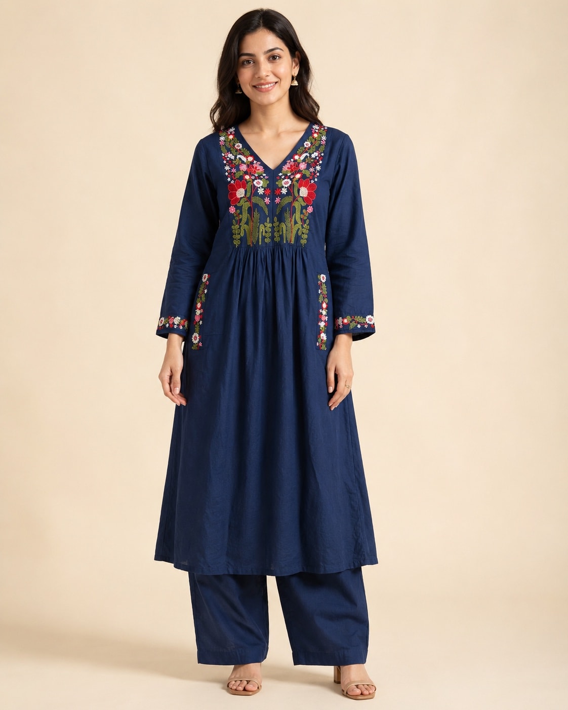 Navy Bloom Embroidered Kurta Set