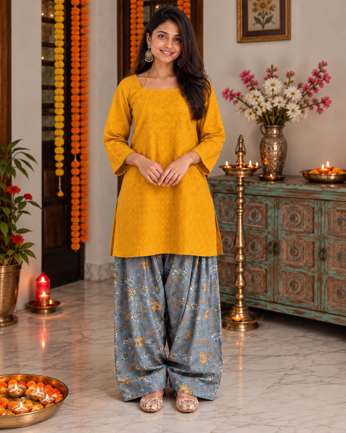 Avira Mustard Pure Cotton Hakoba Farshi Set