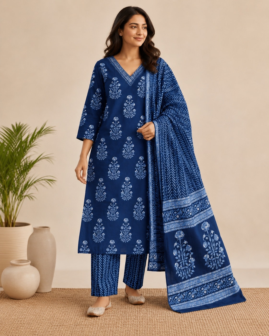 Indigo Ease Cotton Suit Set