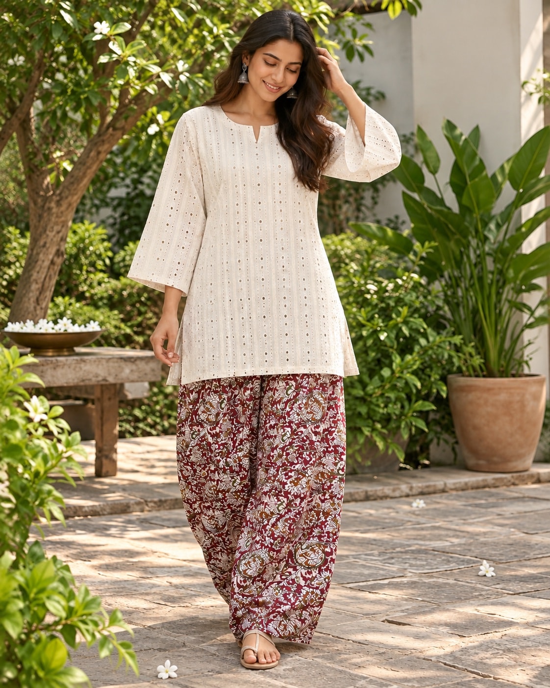 Aira Pure Cotton Ivory Hakoba Farshi Set