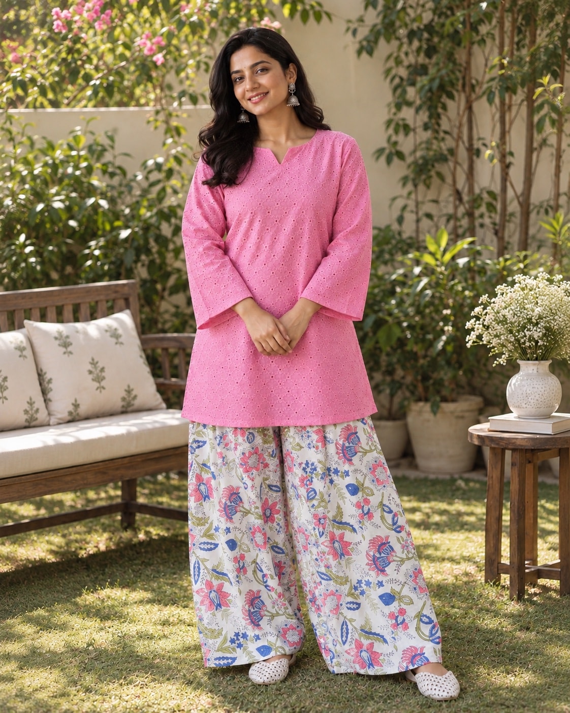 Aarohi Pink Pure Cotton Hakoba Farshi Set