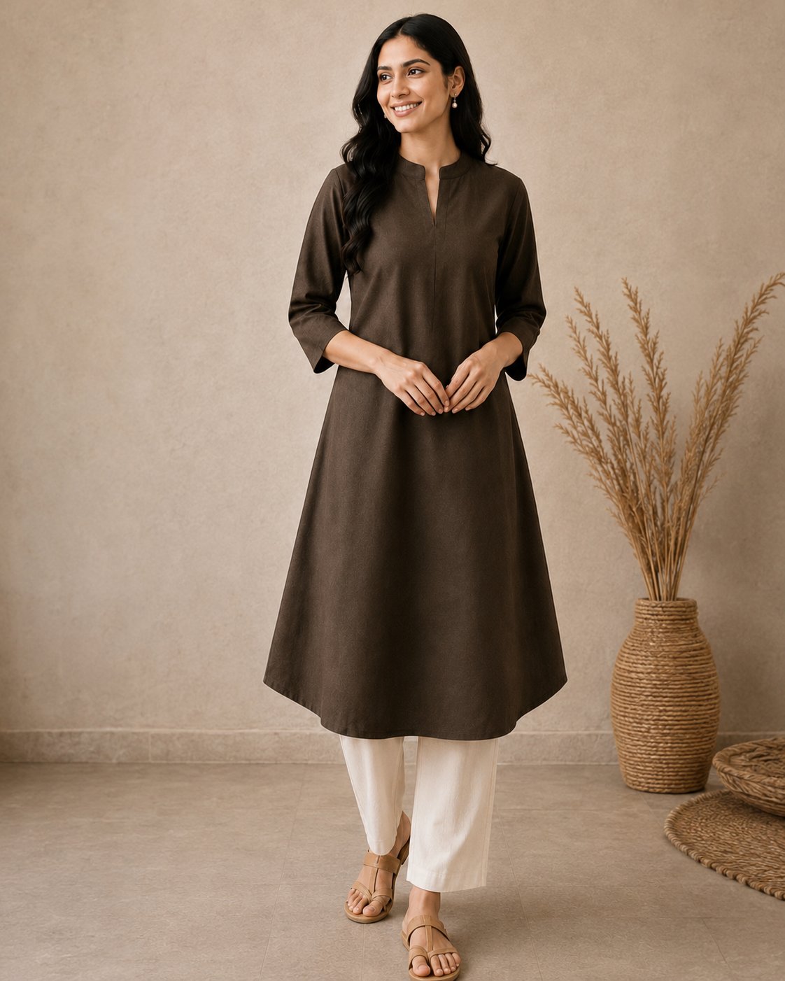 Kurti: Cocoa A-Line Cotton