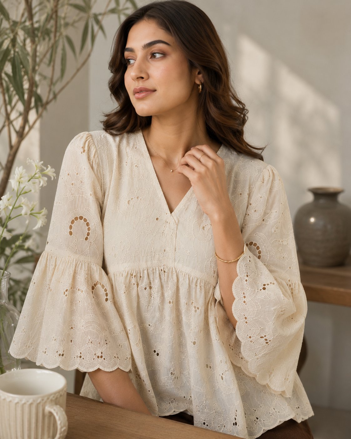 Ivory Bloom Peplum Top
